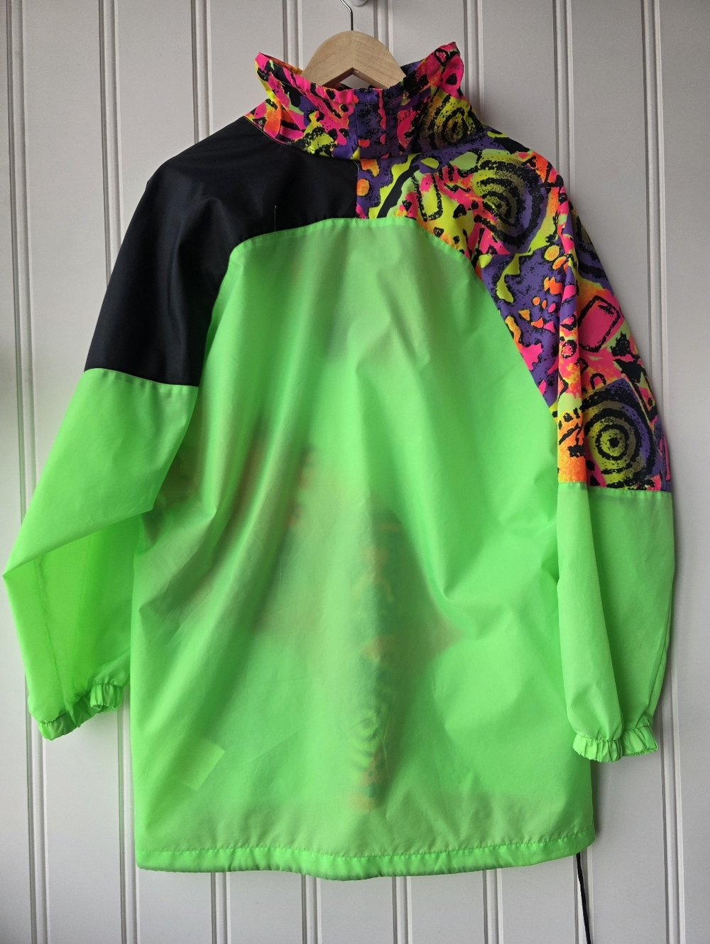 Action Gem Retro 90s Neon Green Multicolor Windbreaker Jacket Unisex Large 14/16 - Picture 6 of 10
